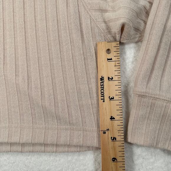 Chasor Ribbed Long Sleeve Henley Cropped Top Women's X-Small Beige - Picture 9 of 10